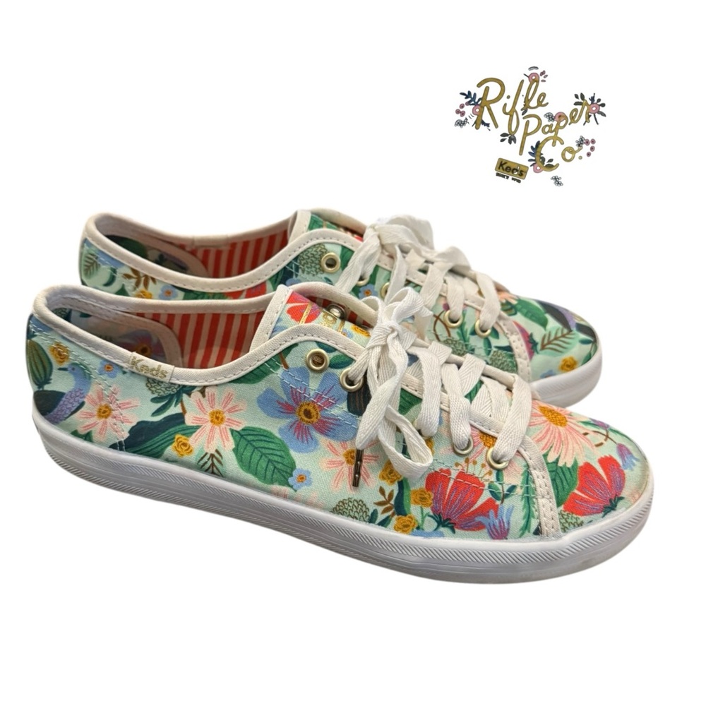 Rifle Paper Co. Floral Canvas Low-Top Sneakers in White, Green, Pink, Blue - Picture 2 of 7